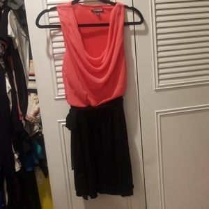 Express Coral and Black Draped Dress